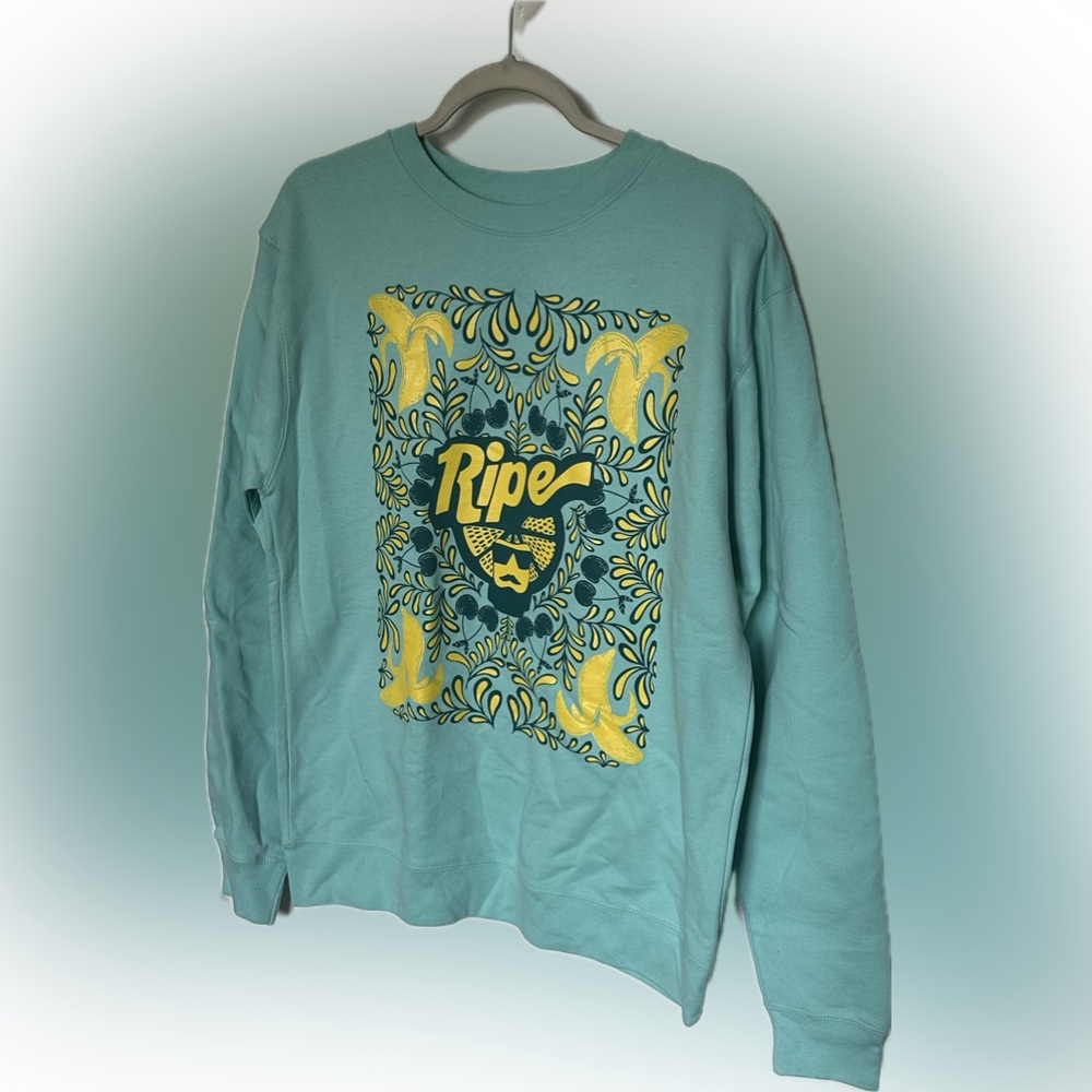 NWOT Ripe Band Teal and Yellow Patterned Robbie Crewneck Sweatshirt